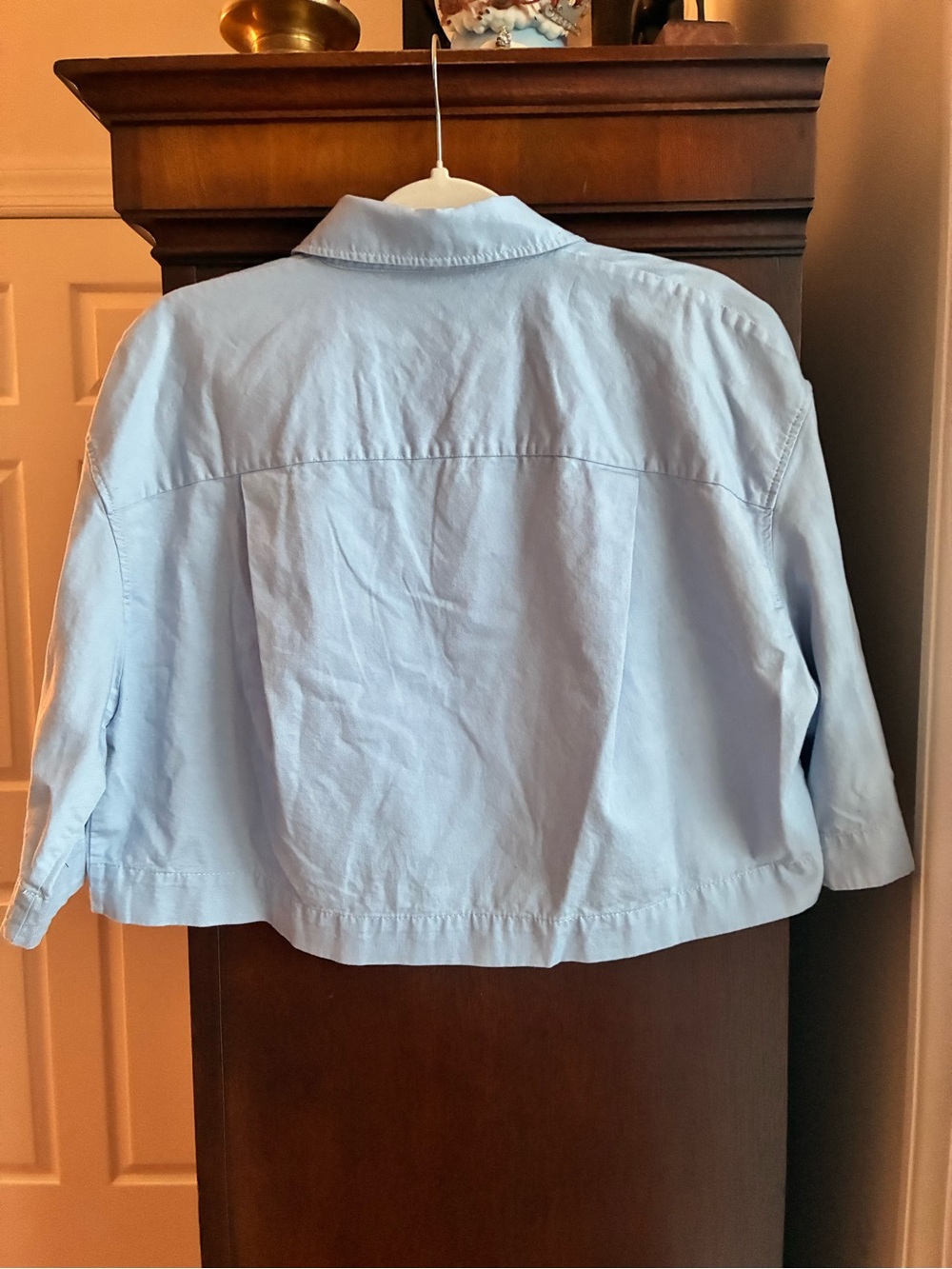 Zara Cropped Snap-Front Overshirt Jacket Powder Blue Size L - Picture 5 of 6